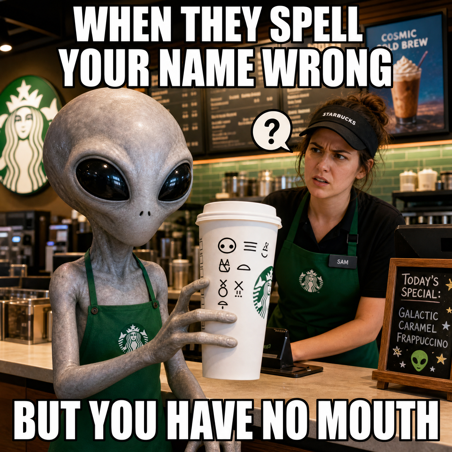 Alien at Starbucks